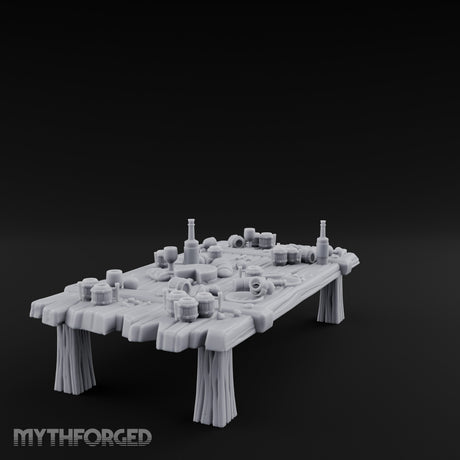 Mug-Crowded Cloth-Skirted Tavern Leftovers Table Miniature for Dungeons and Dragons, Pathfinder or other TTRPGs