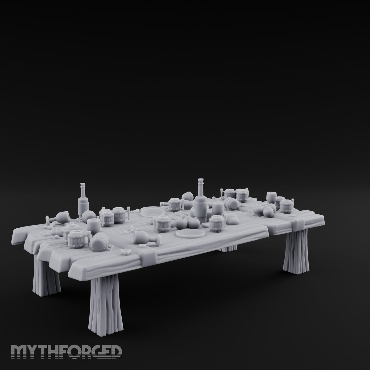 Mug-Crowded Cloth-Skirted Tavern Leftovers Table Miniature for Dungeons and Dragons, Pathfinder or other TTRPGs