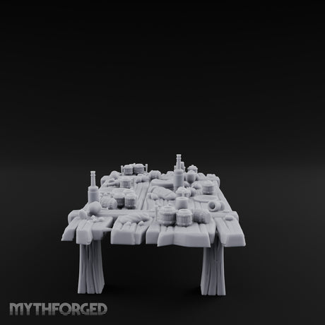 Mug-Crowded Cloth-Skirted Tavern Leftovers Table Miniature for Dungeons and Dragons, Pathfinder or other TTRPGs