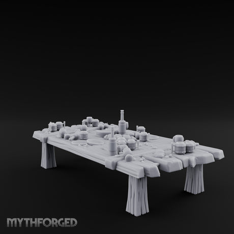 Mug-Crowded Cloth-Skirted Tavern Leftovers Table Miniature for Dungeons and Dragons, Pathfinder or other TTRPGs