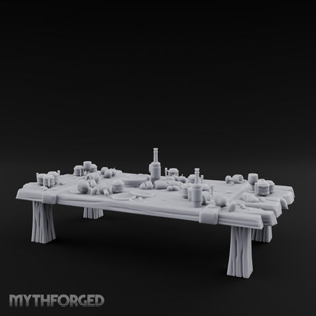 Mug-Crowded Cloth-Skirted Tavern Leftovers Table Miniature for Dungeons and Dragons, Pathfinder or other TTRPGs