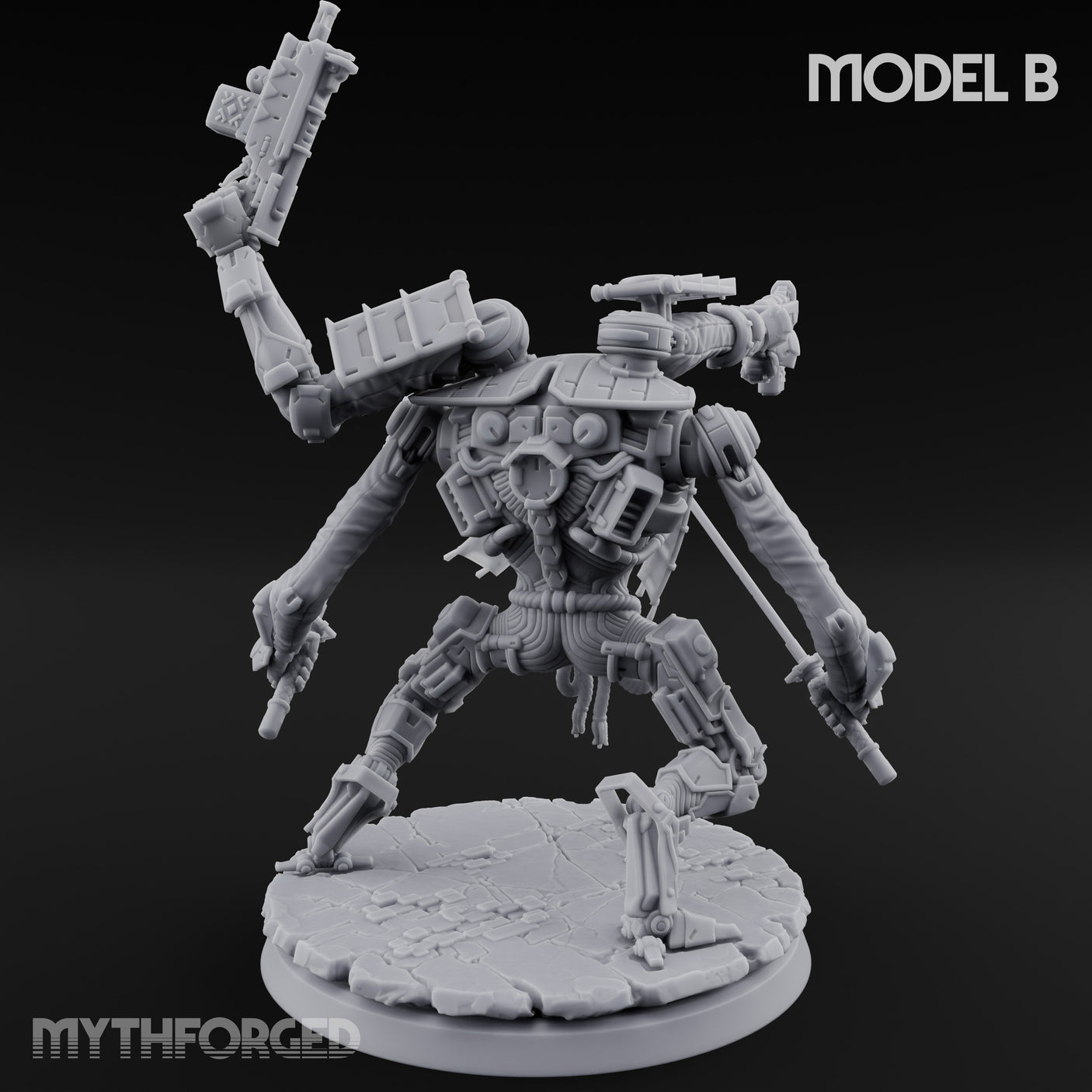 Multi Armed Slashing Automaton Warrior B Miniature for Dungeons and Dragons, Pathfinder or other TTRPGs
