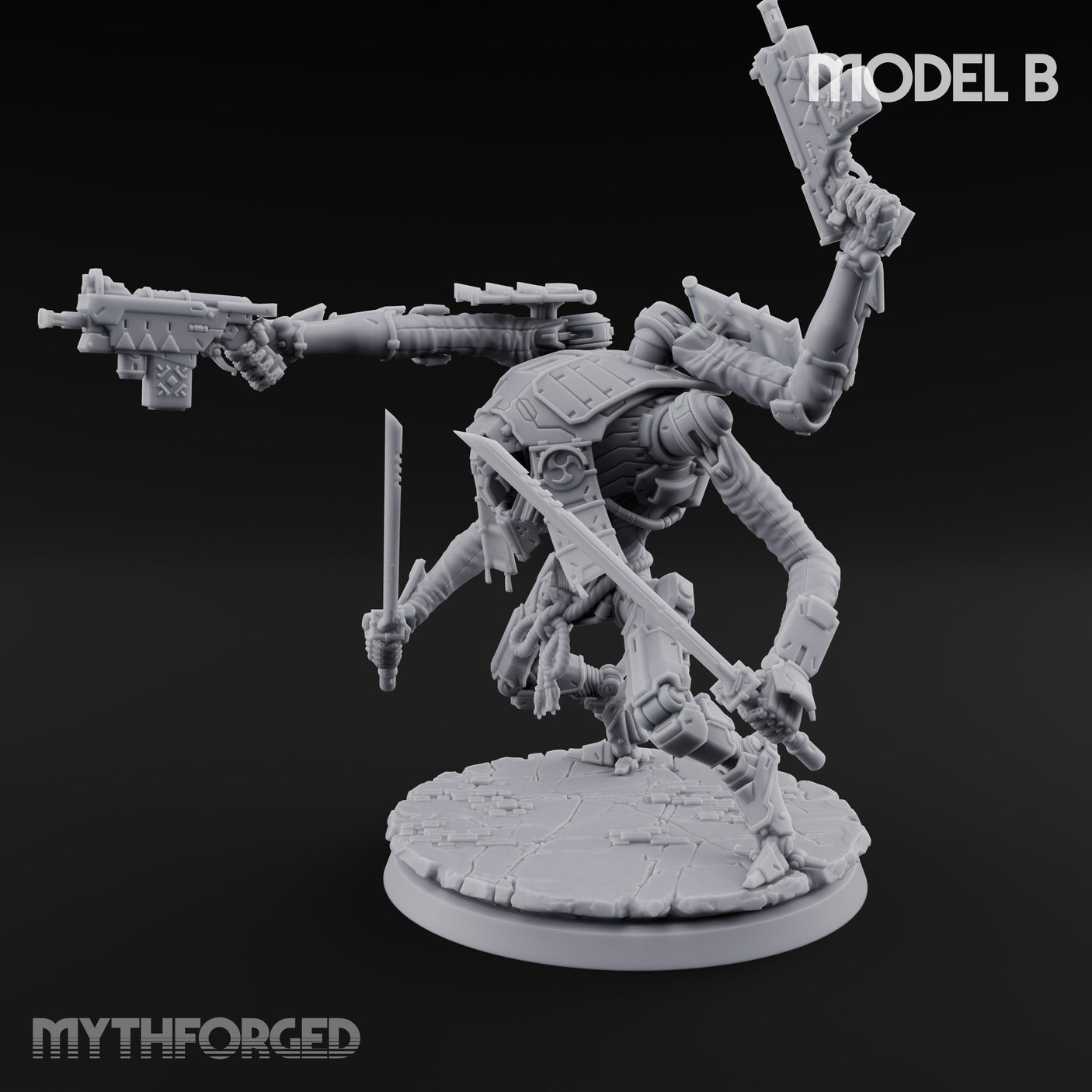 Multi Armed Slashing Automaton Warrior B Miniature for Dungeons and Dragons, Pathfinder or other TTRPGs
