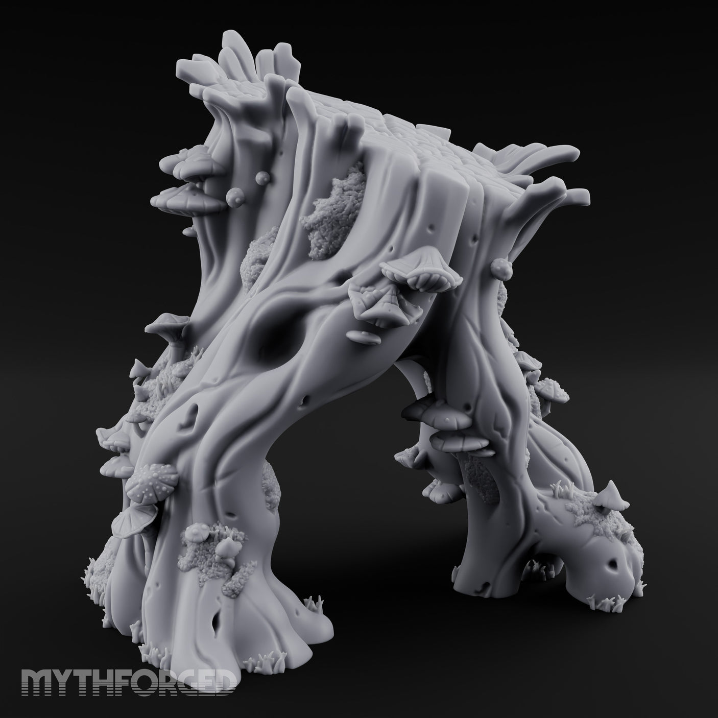 Mushroom-Clustered Root-Arched Forest Trunk Archway Miniature for Dungeons and Dragons, Pathfinder or other TTRPGs