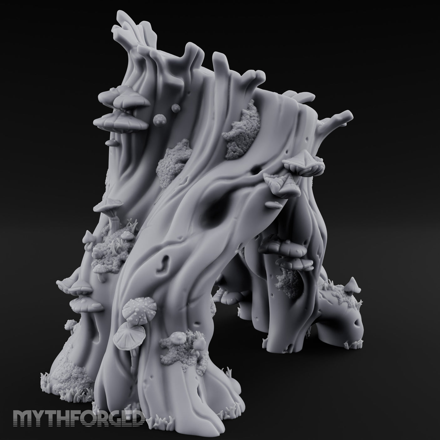 Mushroom-Clustered Root-Arched Forest Trunk Archway Miniature for Dungeons and Dragons, Pathfinder or other TTRPGs