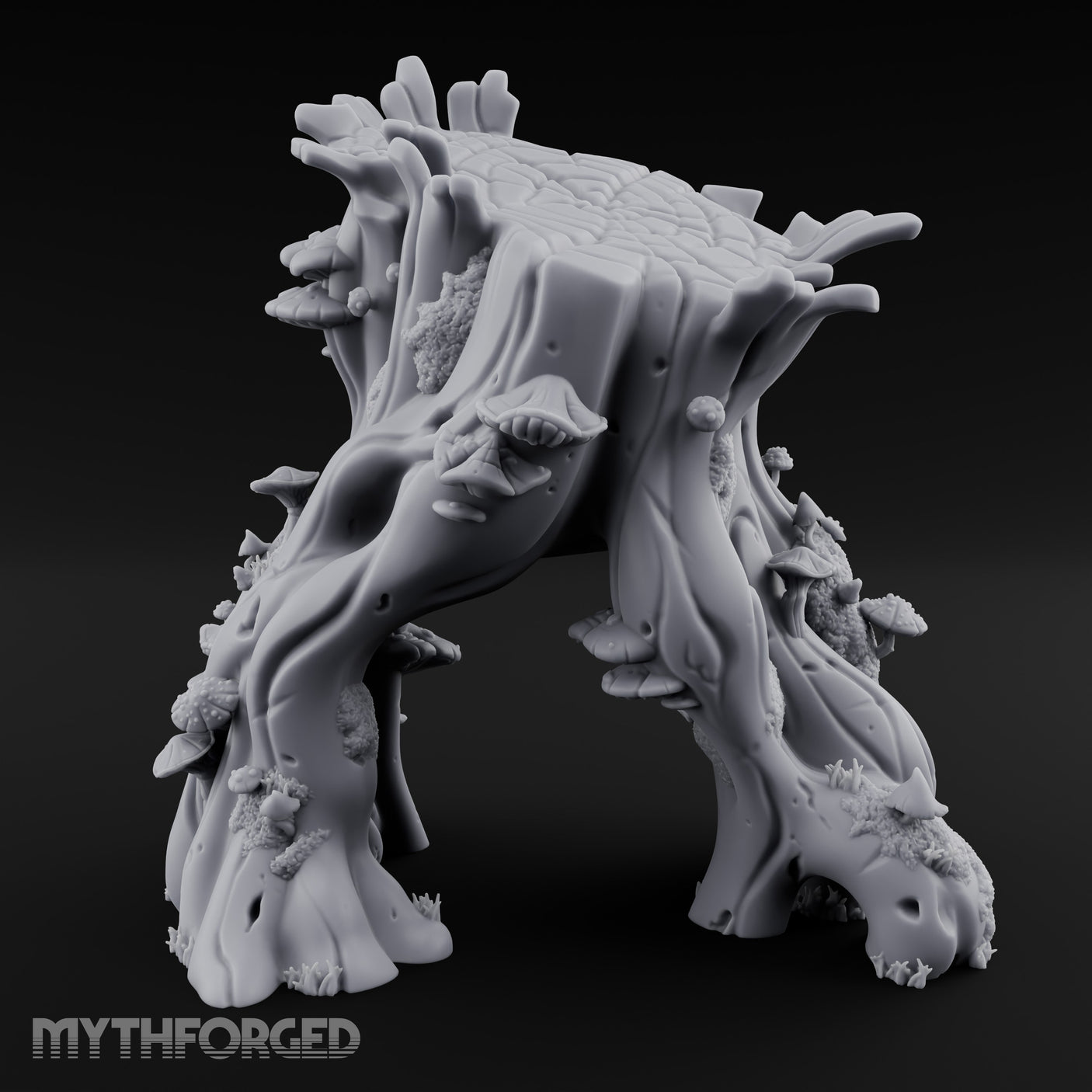 Mushroom-Clustered Root-Arched Forest Trunk Archway Miniature for Dungeons and Dragons, Pathfinder or other TTRPGs