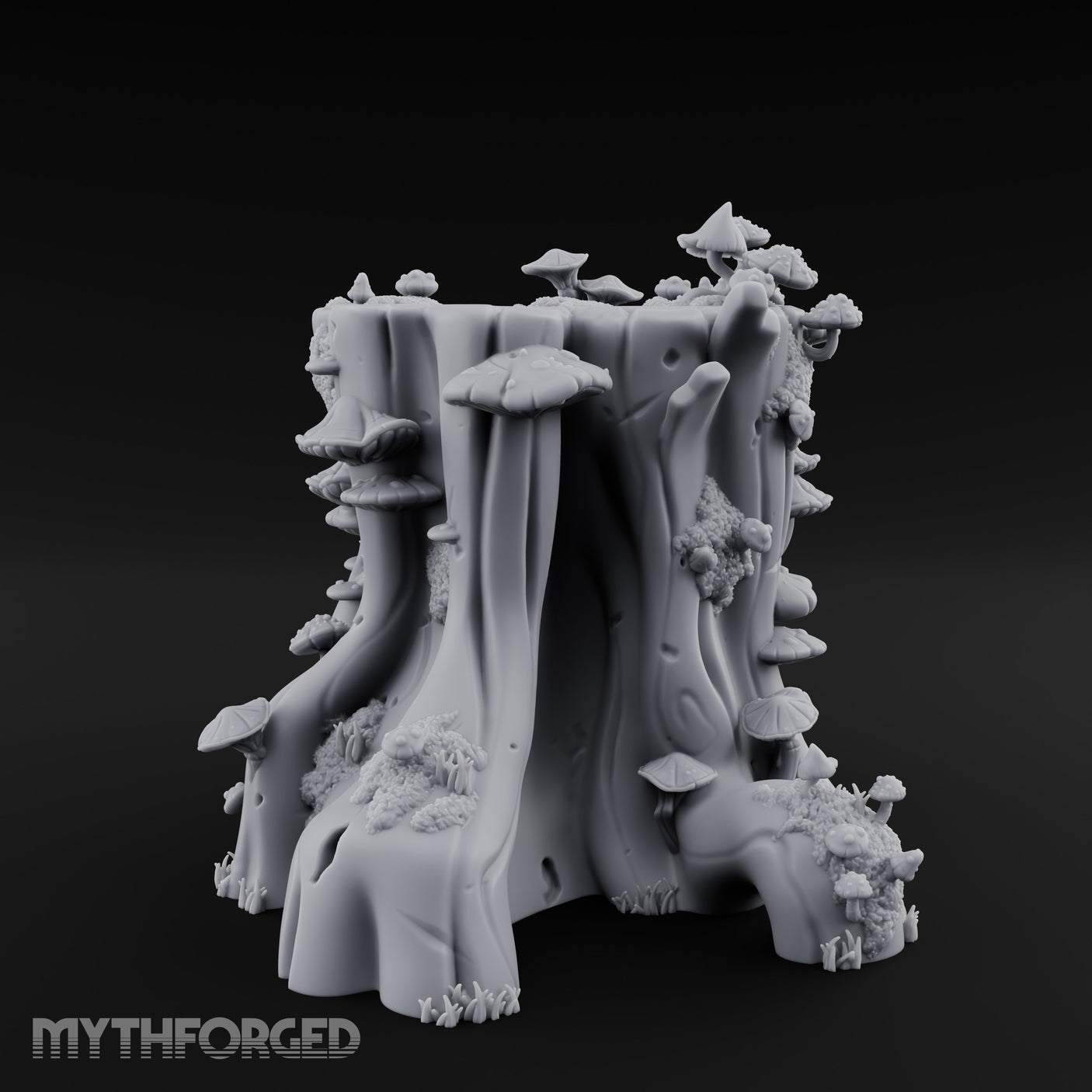 Mushroom-Colonized Groove-Furrowed Forest Stump Trunk Miniature for Dungeons and Dragons, Pathfinder or other TTRPGs