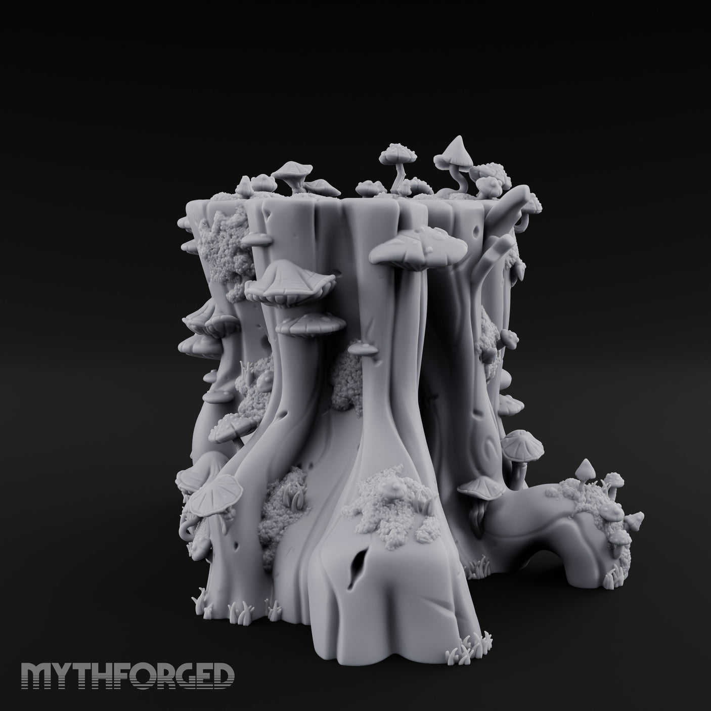 Mushroom-Colonized Groove-Furrowed Forest Stump Trunk Miniature for Dungeons and Dragons, Pathfinder or other TTRPGs