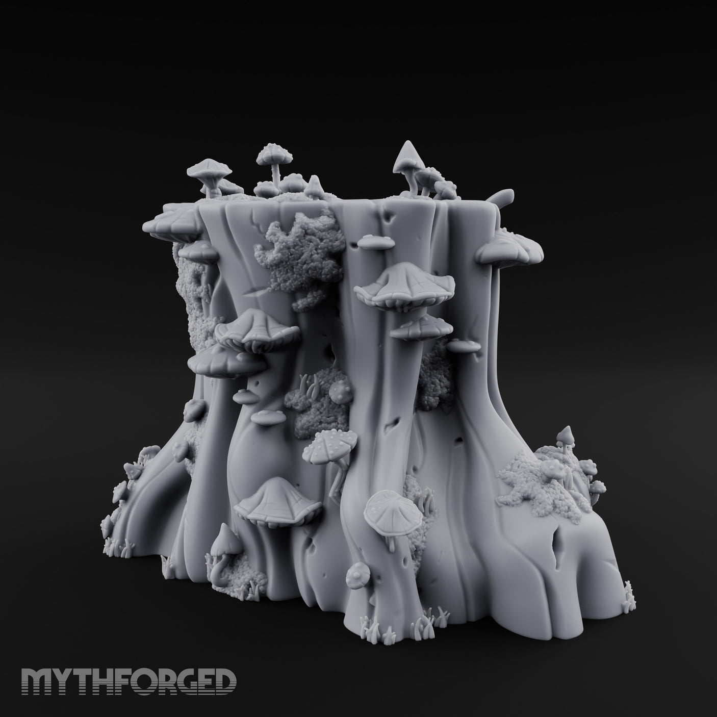 Mushroom-Colonized Groove-Furrowed Forest Stump Trunk Miniature for Dungeons and Dragons, Pathfinder or other TTRPGs