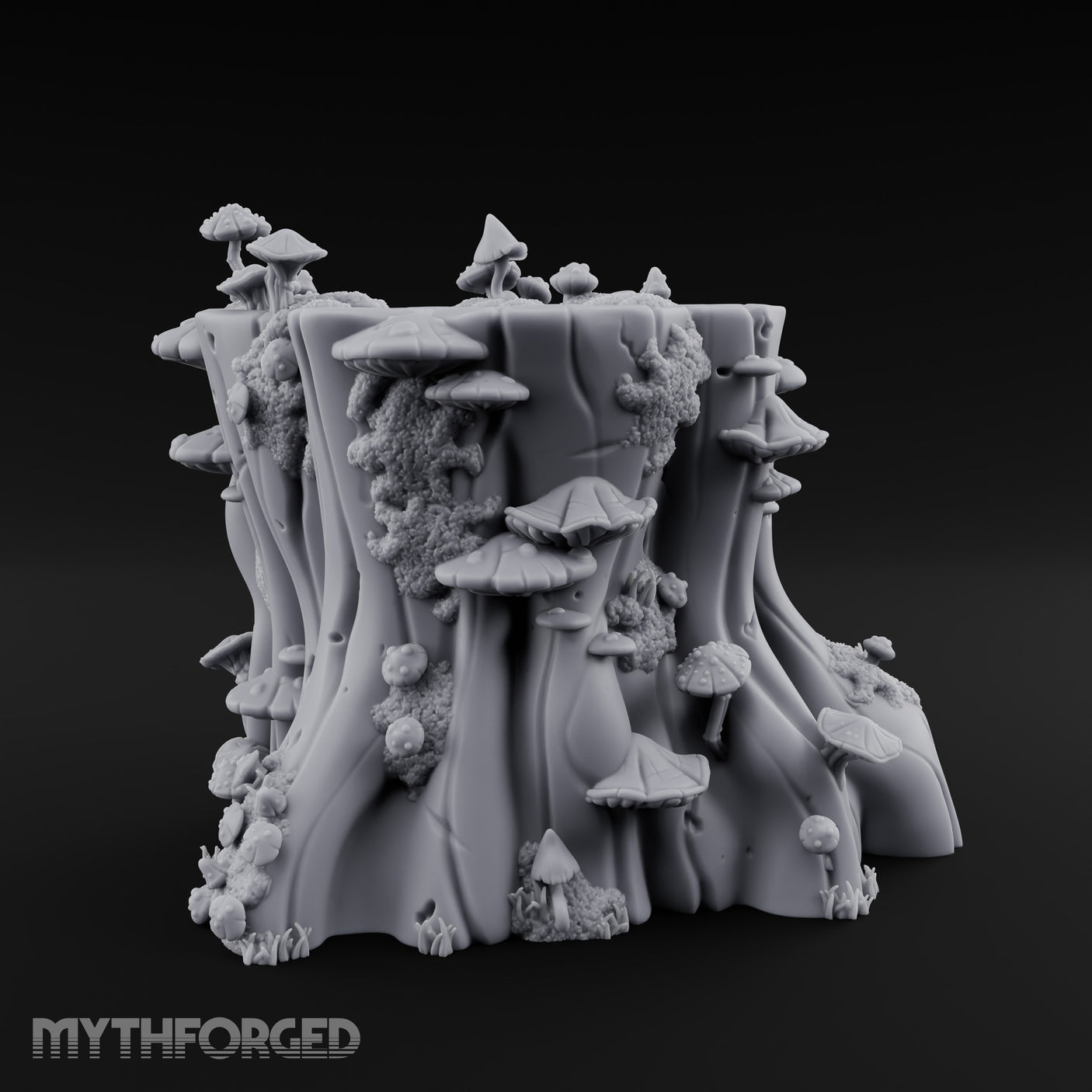 Mushroom-Colonized Groove-Furrowed Forest Stump Trunk Miniature for Dungeons and Dragons, Pathfinder or other TTRPGs