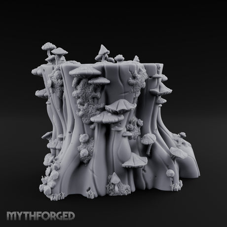 Mushroom-Colonized Groove-Furrowed Forest Stump Trunk Miniature for Dungeons and Dragons, Pathfinder or other TTRPGs