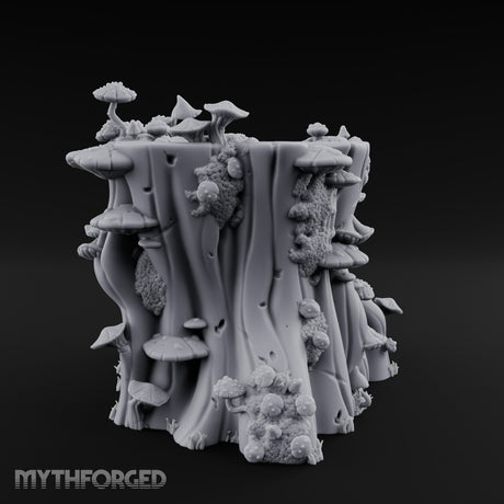 Mushroom-Colonized Groove-Furrowed Forest Stump Trunk Miniature for Dungeons and Dragons, Pathfinder or other TTRPGs