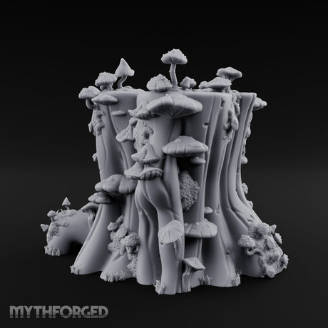Mushroom-Colonized Groove-Furrowed Forest Stump Trunk Miniature for Dungeons and Dragons, Pathfinder or other TTRPGs
