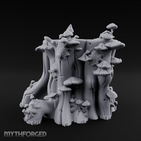 Mushroom-Colonized Groove-Furrowed Forest Stump Trunk Miniature for Dungeons and Dragons, Pathfinder or other TTRPGs