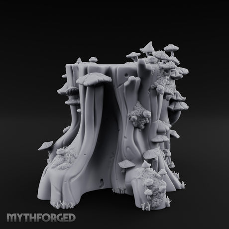 Mushroom-Colonized Groove-Furrowed Forest Stump Trunk Miniature for Dungeons and Dragons, Pathfinder or other TTRPGs