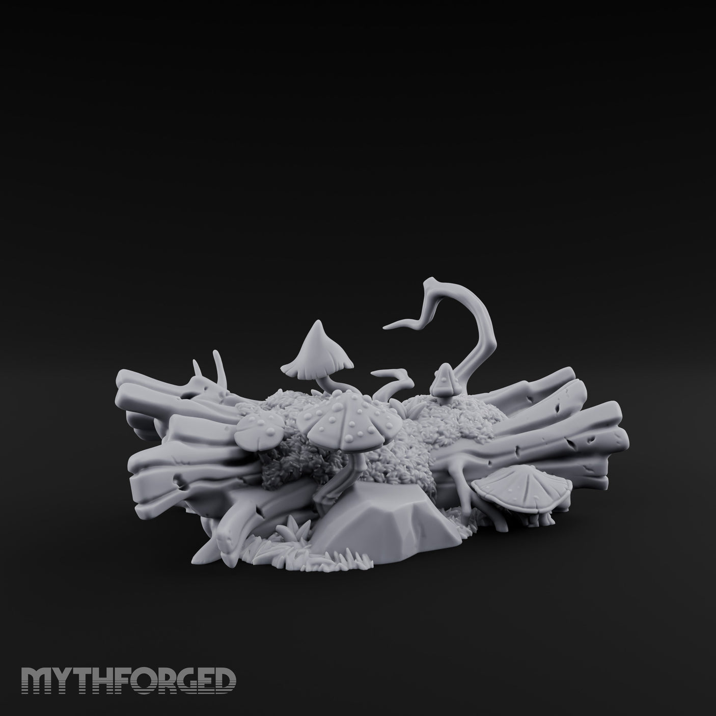 Mushroom-Crowned Bark-Split Fallen Log Scatter Miniature for Dungeons and Dragons, Pathfinder or other TTRPGs