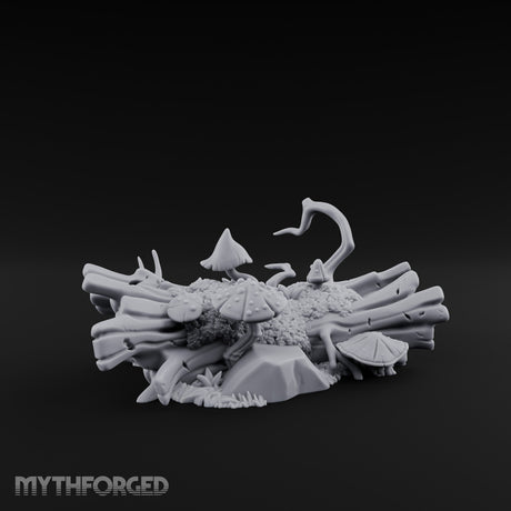 Mushroom-Crowned Bark-Split Fallen Log Scatter Miniature for Dungeons and Dragons, Pathfinder or other TTRPGs