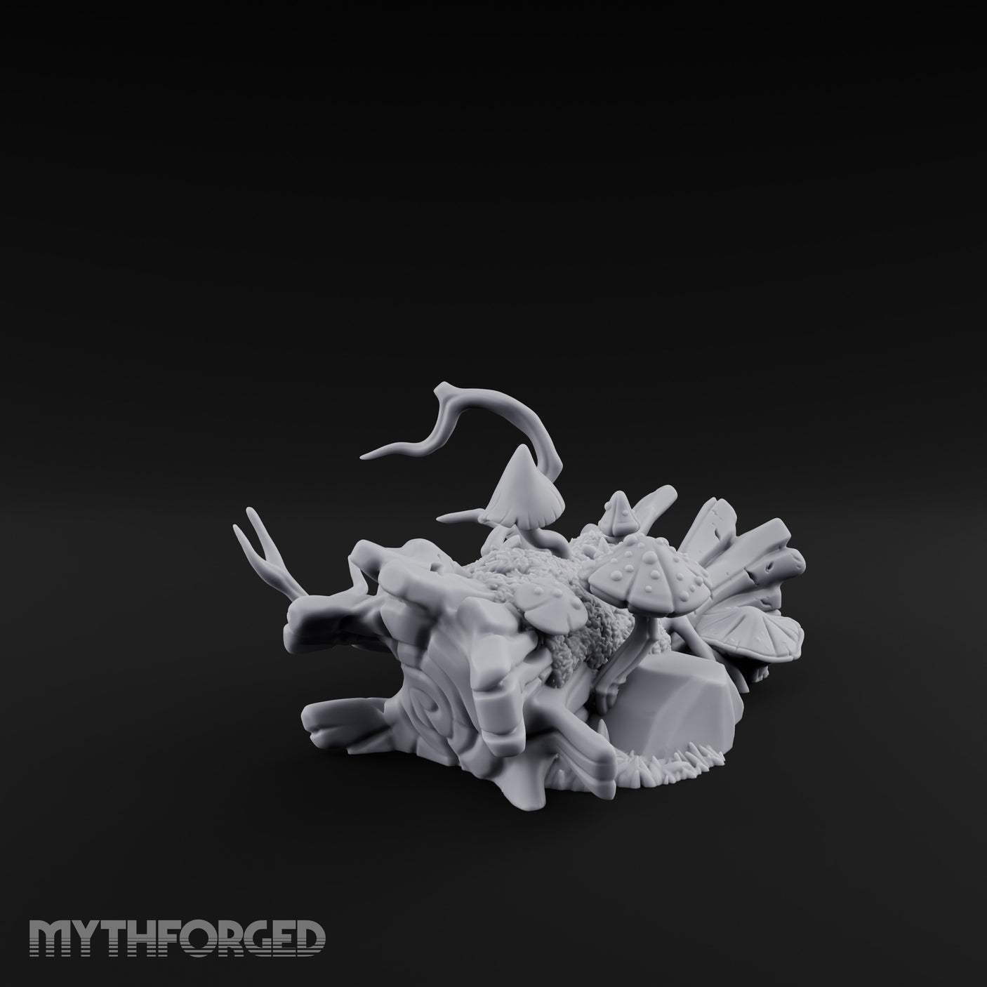 Mushroom-Crowned Bark-Split Fallen Log Scatter Miniature for Dungeons and Dragons, Pathfinder or other TTRPGs