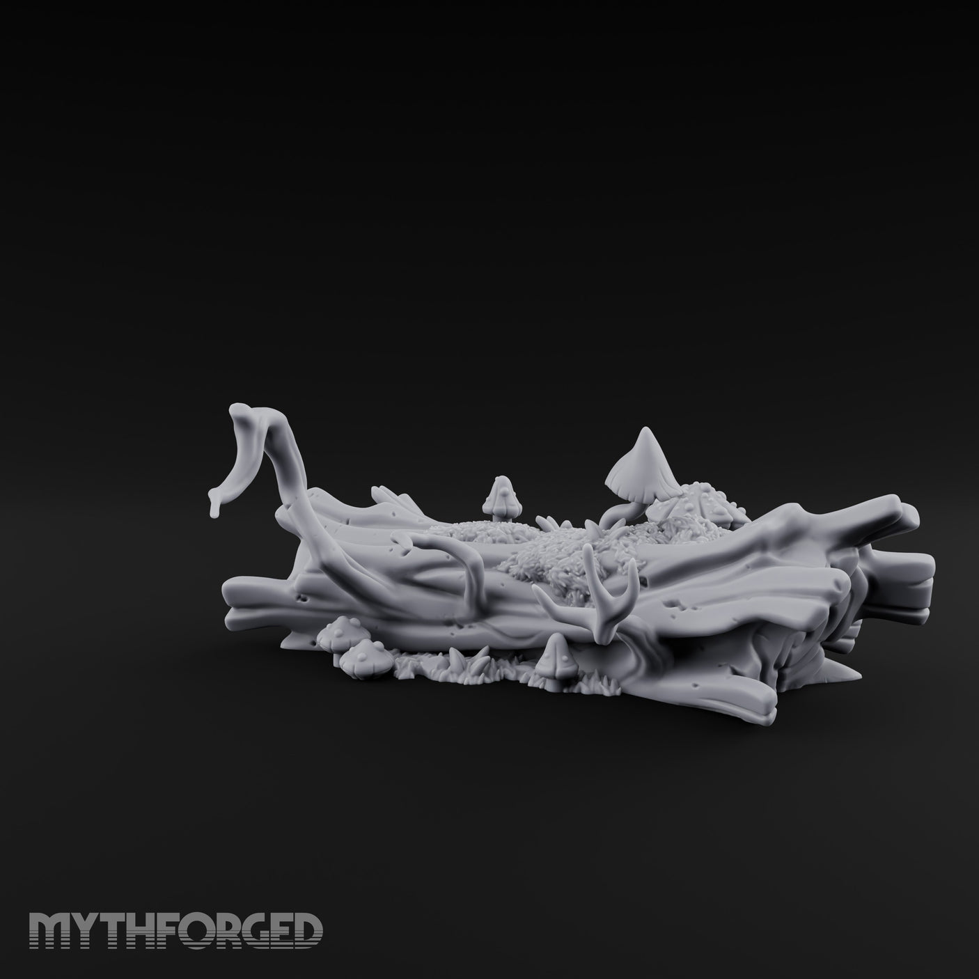 Mushroom-Crowned Bark-Split Fallen Log Scatter Miniature for Dungeons and Dragons, Pathfinder or other TTRPGs