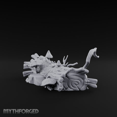 Mushroom-Crowned Bark-Split Fallen Log Scatter Miniature for Dungeons and Dragons, Pathfinder or other TTRPGs