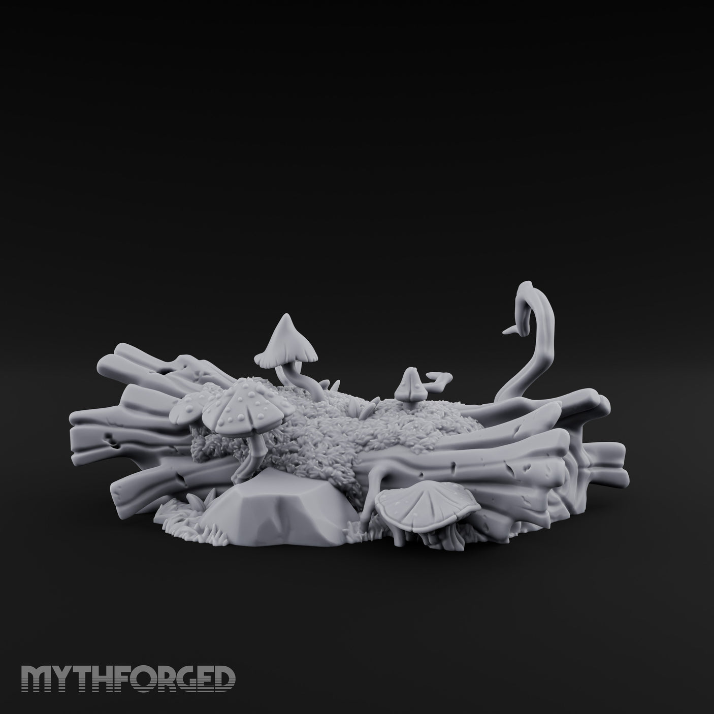 Mushroom-Crowned Bark-Split Fallen Log Scatter Miniature for Dungeons and Dragons, Pathfinder or other TTRPGs