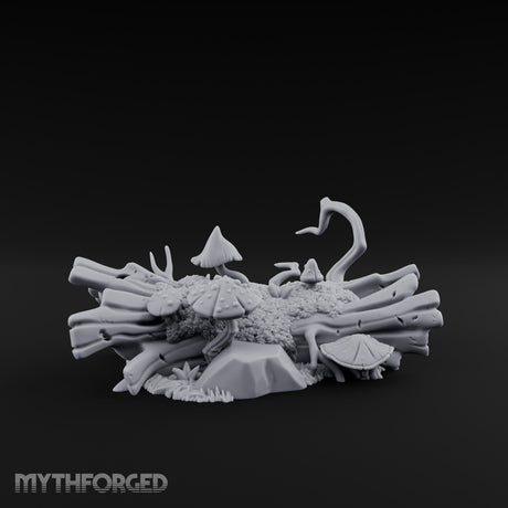 Mushroom-Crowned Bark-Split Fallen Log Scatter Miniature for Dungeons and Dragons, Pathfinder or other TTRPGs