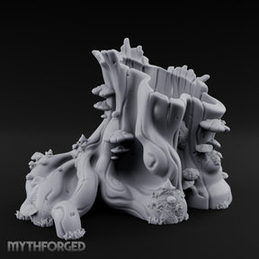 Mushroom-Dotted Hollow-Cored Forest Stump Hollow Miniature for Dungeons and Dragons, Pathfinder or other TTRPGs