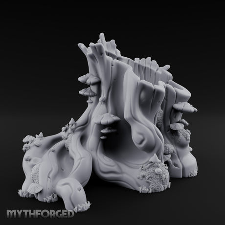Mushroom-Dotted Hollow-Cored Forest Stump Hollow Miniature for Dungeons and Dragons, Pathfinder or other TTRPGs