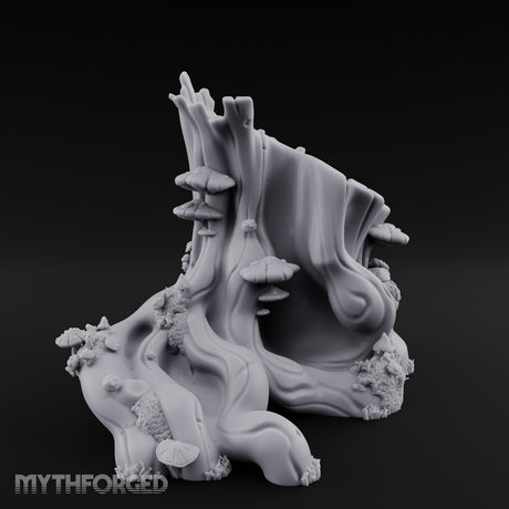 Mushroom-Dotted Hollow-Cored Forest Stump Hollow Miniature for Dungeons and Dragons, Pathfinder or other TTRPGs