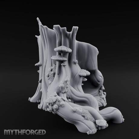 Mushroom-Dotted Hollow-Cored Forest Stump Hollow Miniature for Dungeons and Dragons, Pathfinder or other TTRPGs