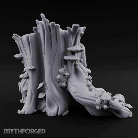 Mushroom-Dotted Hollow-Cored Forest Stump Hollow Miniature for Dungeons and Dragons, Pathfinder or other TTRPGs