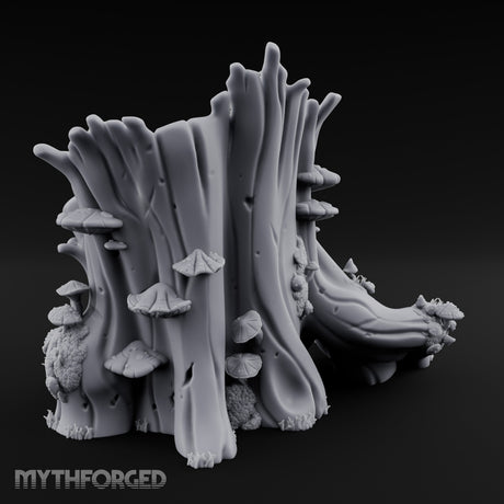 Mushroom-Dotted Hollow-Cored Forest Stump Hollow Miniature for Dungeons and Dragons, Pathfinder or other TTRPGs
