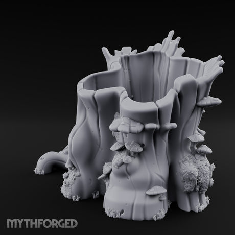 Mushroom-Dotted Hollow-Cored Forest Stump Hollow Miniature for Dungeons and Dragons, Pathfinder or other TTRPGs