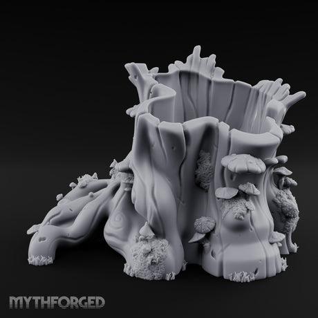 Mushroom-Dotted Hollow-Cored Forest Stump Hollow Miniature for Dungeons and Dragons, Pathfinder or other TTRPGs