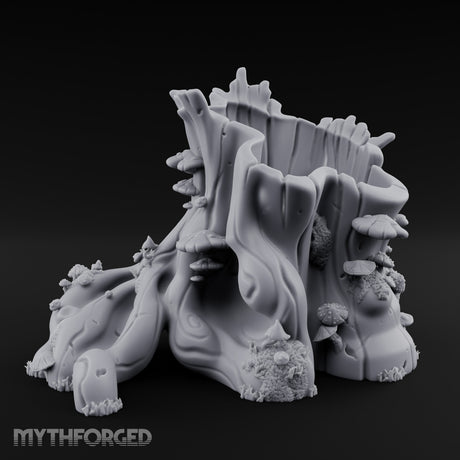 Mushroom-Dotted Hollow-Cored Forest Stump Hollow Miniature for Dungeons and Dragons, Pathfinder or other TTRPGs