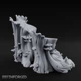 Mushroom-Speckled Bark-Hollowed Forest Stump Duo Miniature for Dungeons and Dragons, Pathfinder or other TTRPGs