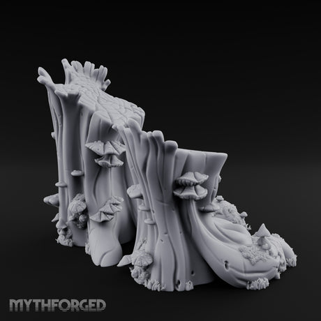 Mushroom-Speckled Bark-Hollowed Forest Stump Duo Miniature for Dungeons and Dragons, Pathfinder or other TTRPGs
