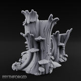 Mushroom-Speckled Bark-Hollowed Forest Stump Duo Miniature for Dungeons and Dragons, Pathfinder or other TTRPGs