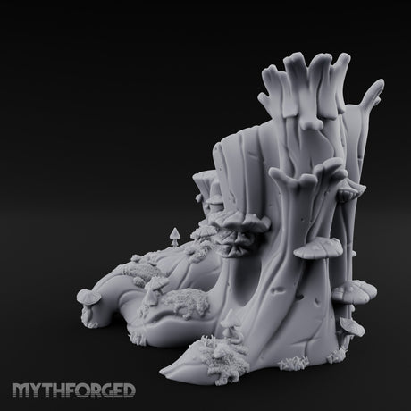Mushroom-Speckled Bark-Hollowed Forest Stump Duo Miniature for Dungeons and Dragons, Pathfinder or other TTRPGs