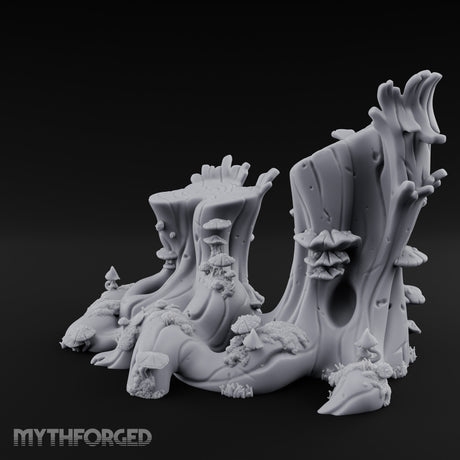 Mushroom-Speckled Bark-Hollowed Forest Stump Duo Miniature for Dungeons and Dragons, Pathfinder or other TTRPGs