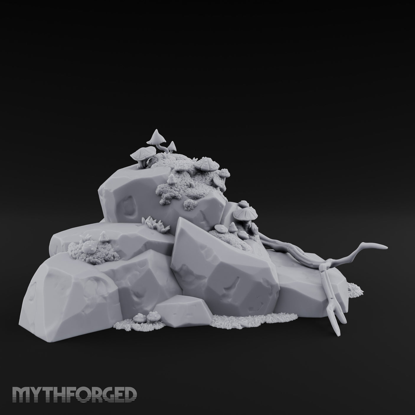 Mushroom-Topped Moss-Patched Huge Rock Formation Miniature for Dungeons and Dragons, Pathfinder or other TTRPGs