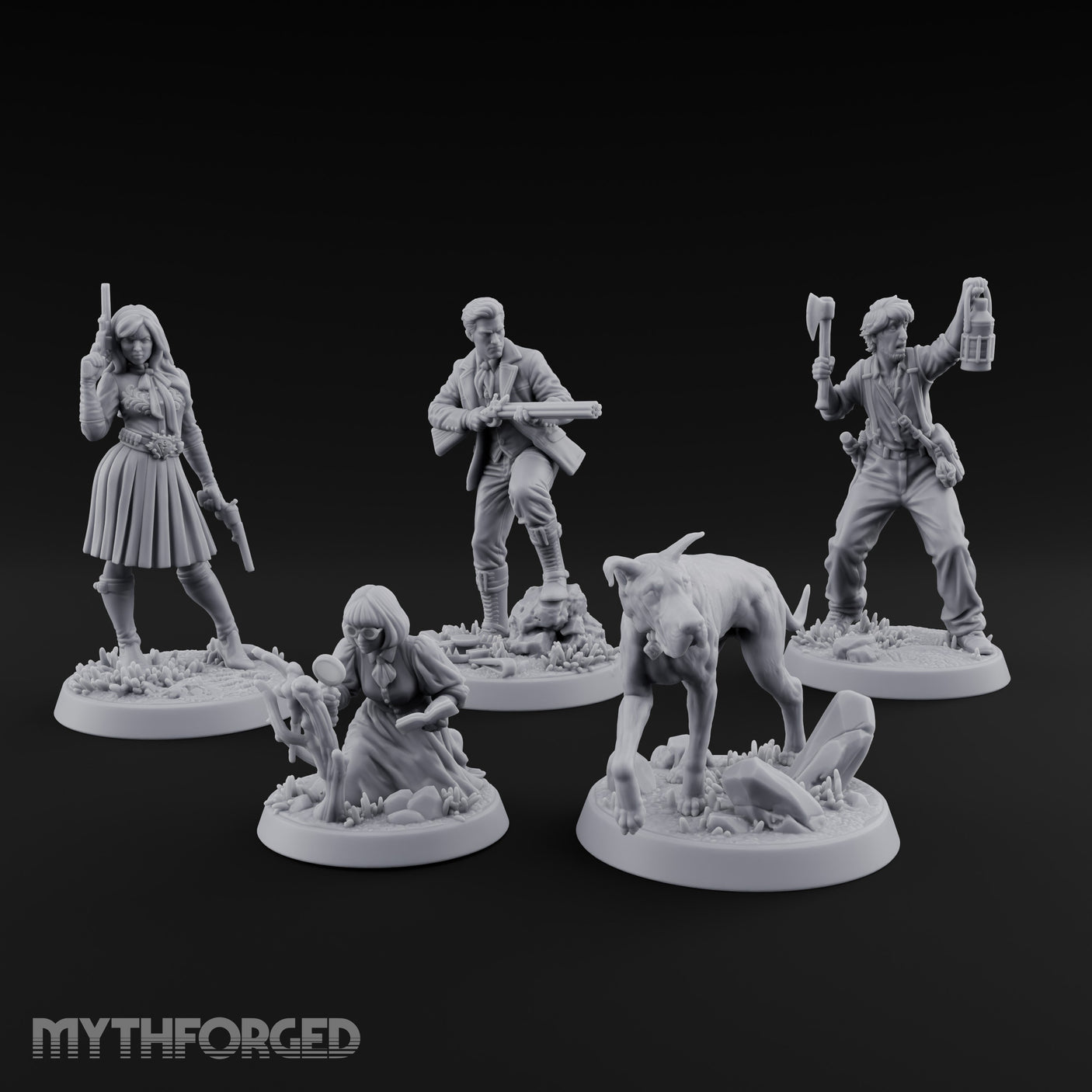 Mystery Solving Human Monster Hunters Miniature for Dungeons and Dragons, Pathfinder or other TTRPGs