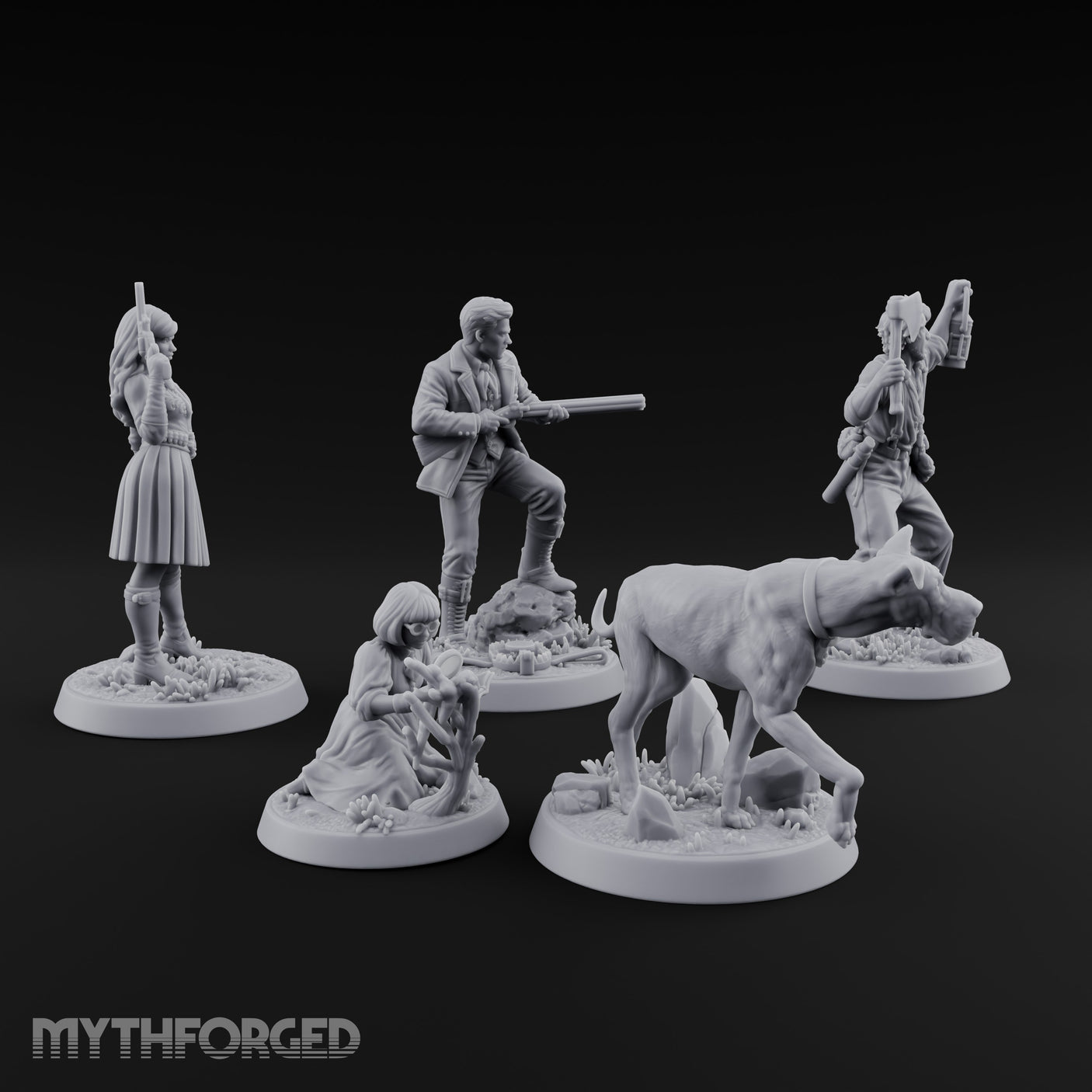 Mystery Solving Human Monster Hunters Miniature for Dungeons and Dragons, Pathfinder or other TTRPGs