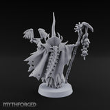 Still Learning, Already Grim Human Necromancer Apprentice with Skull Staff and Skeletal Vulture