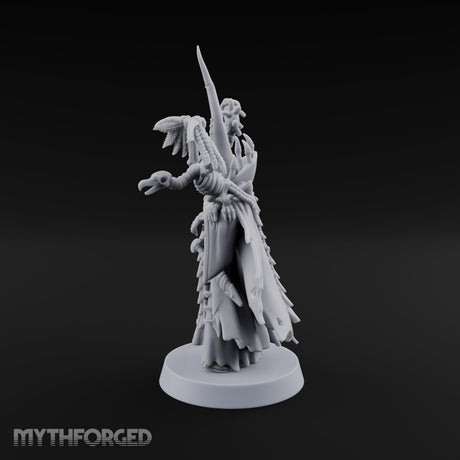 Still Learning, Already Grim Human Necromancer Apprentice with Skull Staff and Skeletal Vulture