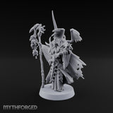 Still Learning, Already Grim Human Necromancer Apprentice with Skull Staff and Skeletal Vulture