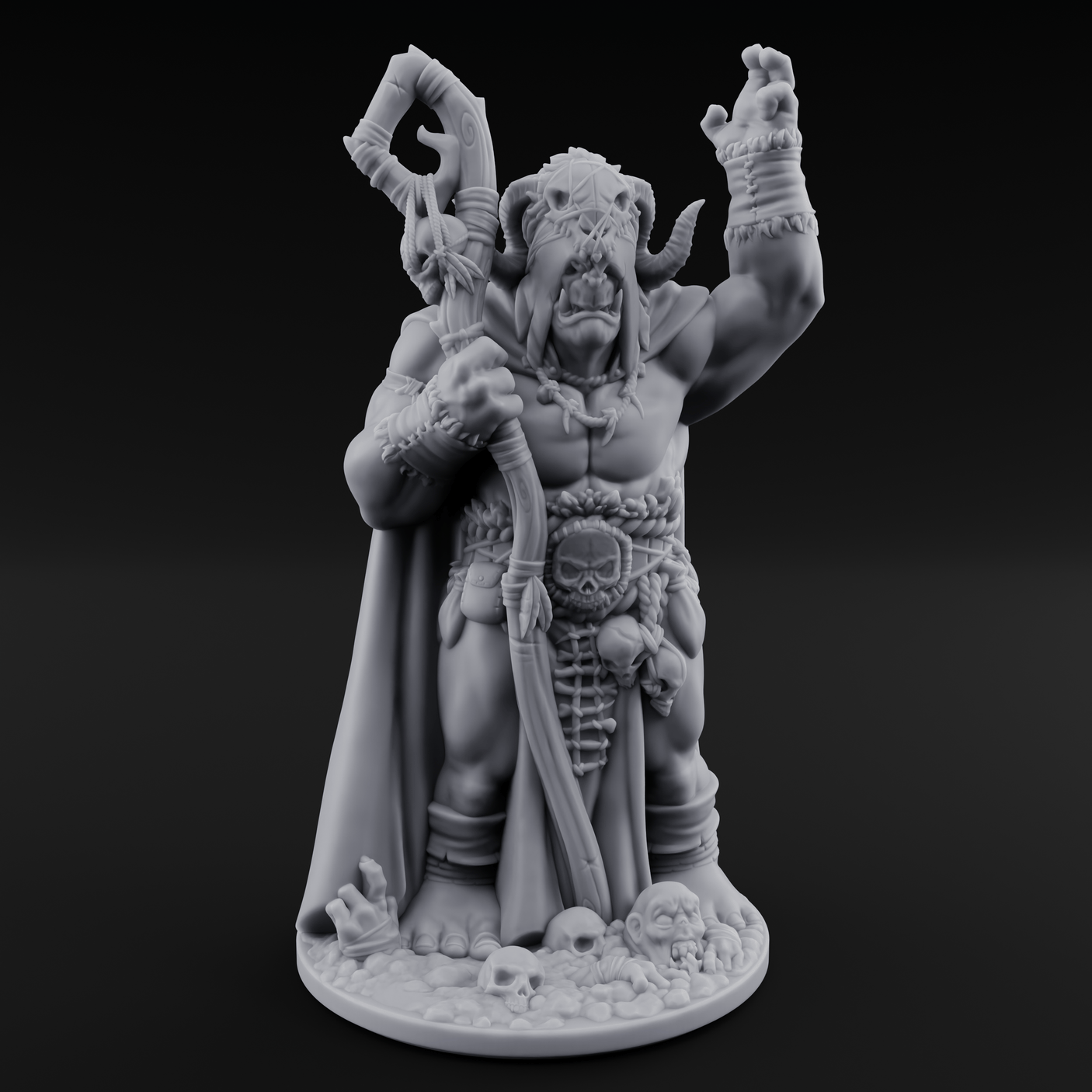 Skull Collecting Orc Necromancer Miniature for Dungeons and Dragons, Pathfinder or other TTRPGs