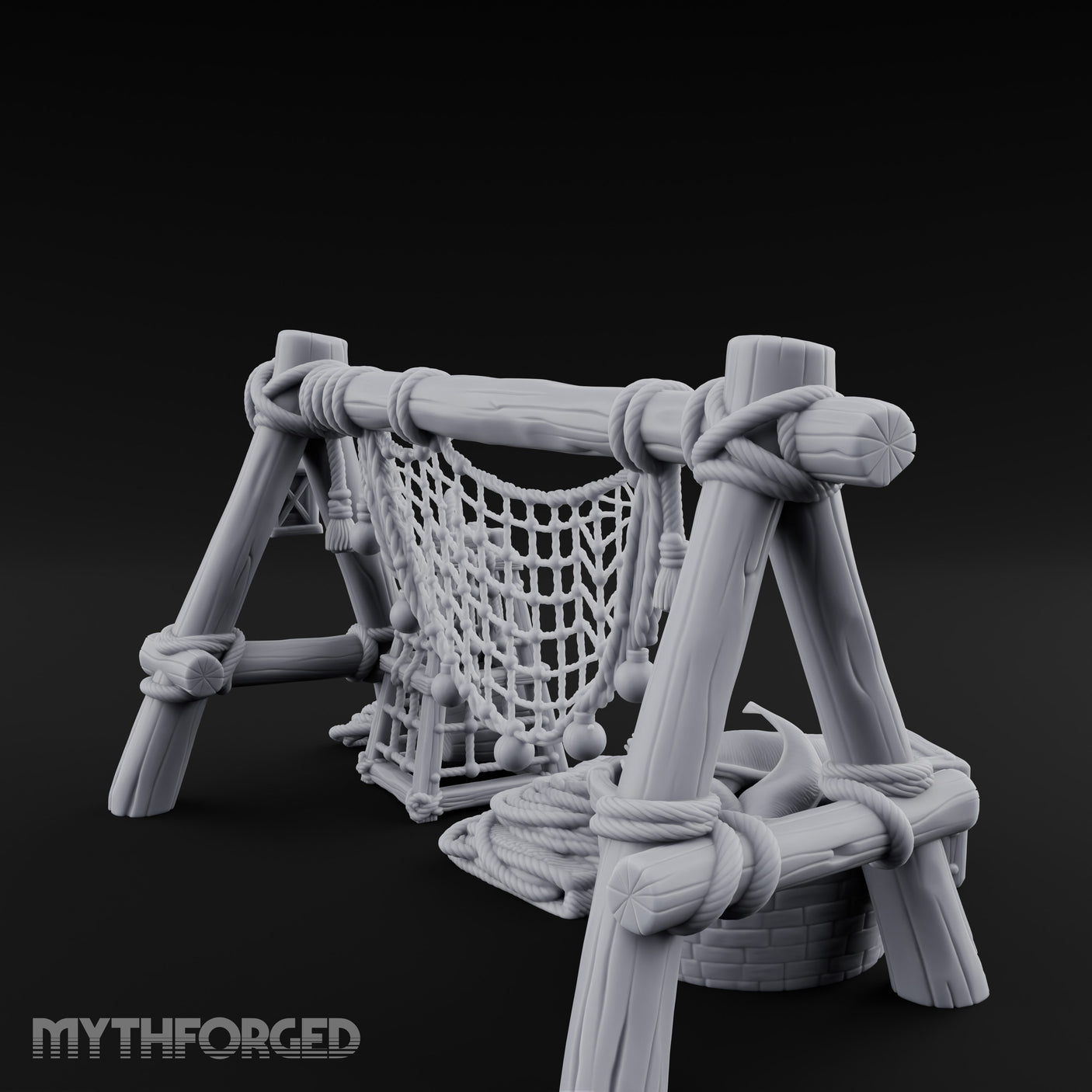 Net-Draped Catch-Laden Dockside Fishing Scatter Set Miniature for Dungeons and Dragons, Pathfinder or other TTRPGs