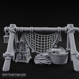 Net-Draped Catch-Laden Dockside Fishing Scatter Set Miniature for Dungeons and Dragons, Pathfinder or other TTRPGs