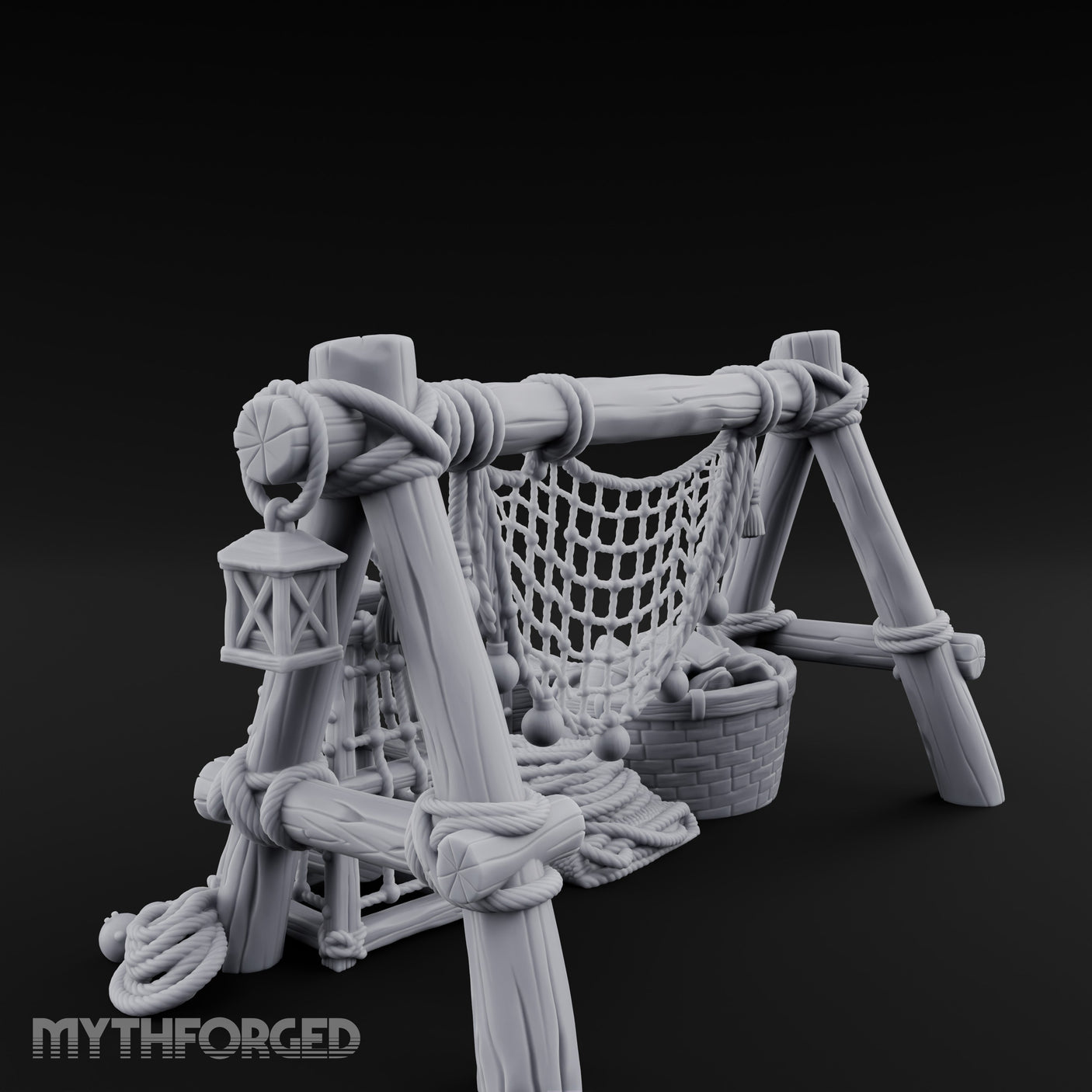Net-Draped Catch-Laden Dockside Fishing Scatter Set Miniature for Dungeons and Dragons, Pathfinder or other TTRPGs